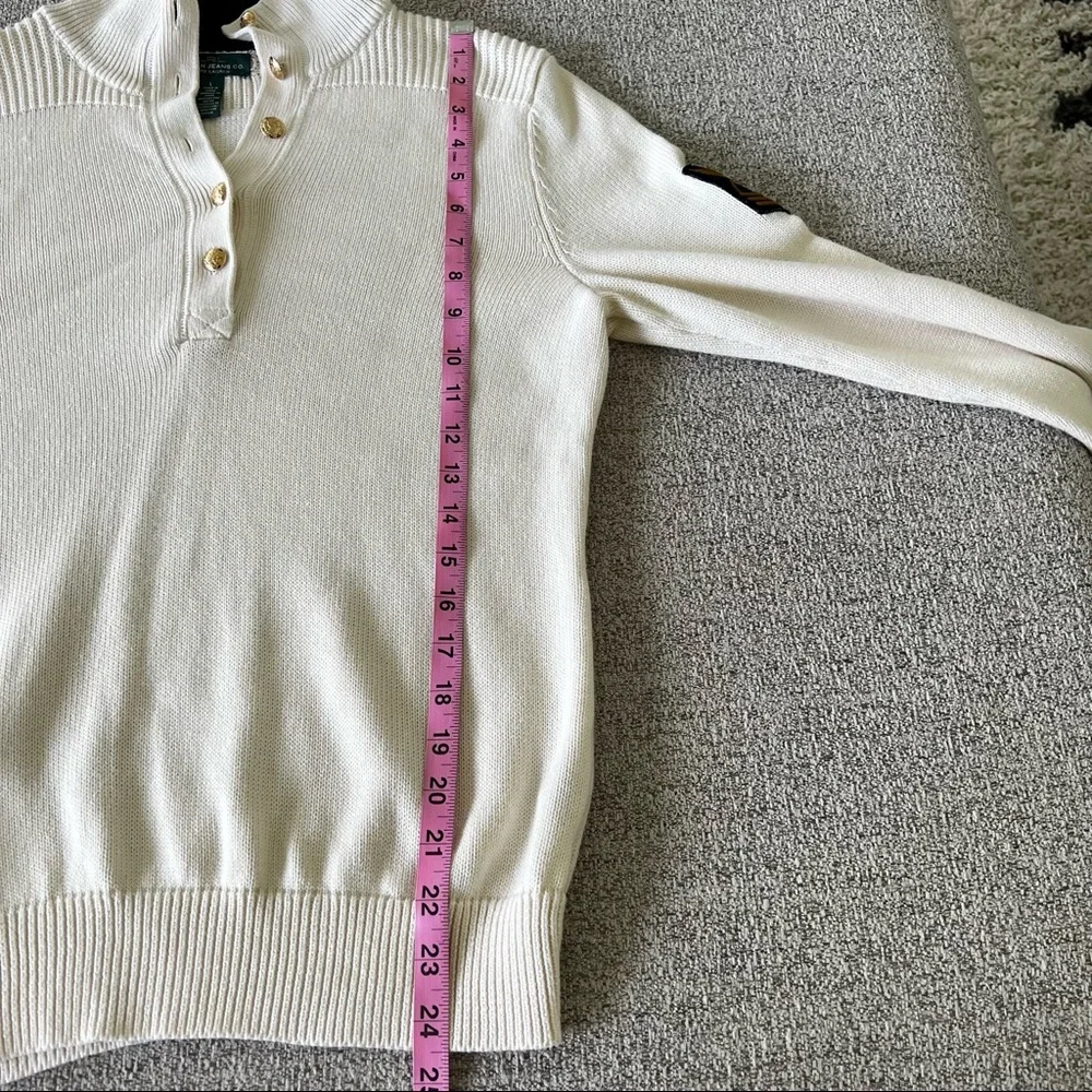 Ralph Lauren Lauren Jeans Co Cream & Navy Military Patch Pullover Sweater Large - Picture 10 of 11